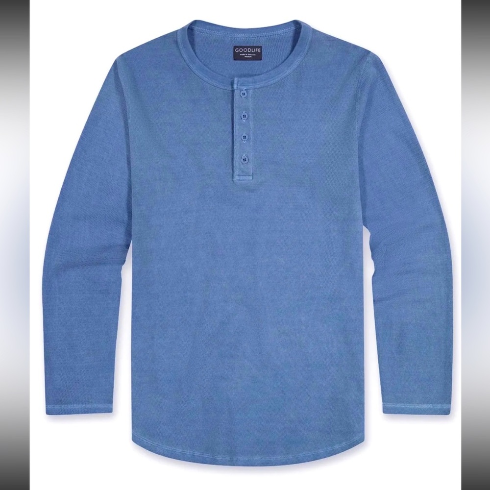BNWT Goodlife long sleeve slub Henley navy size medium scallop hem